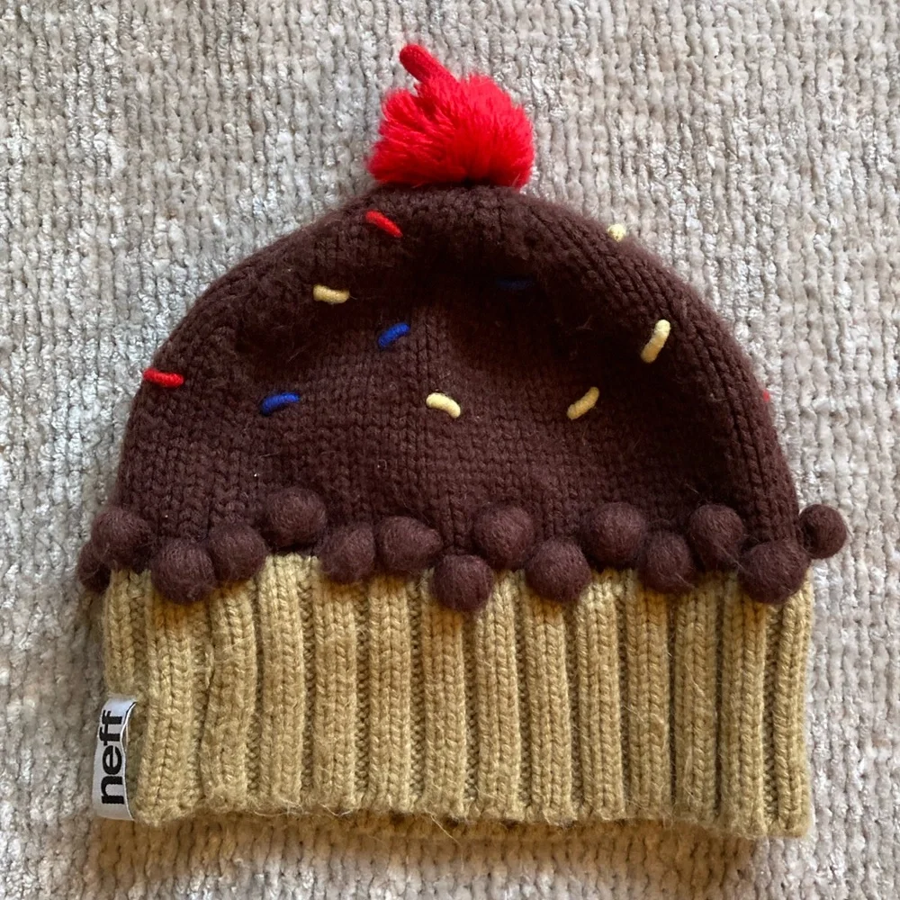 Neff Cupcake Hat Beanie With Sprinkles and‎ Cherry Kids Womens One Size